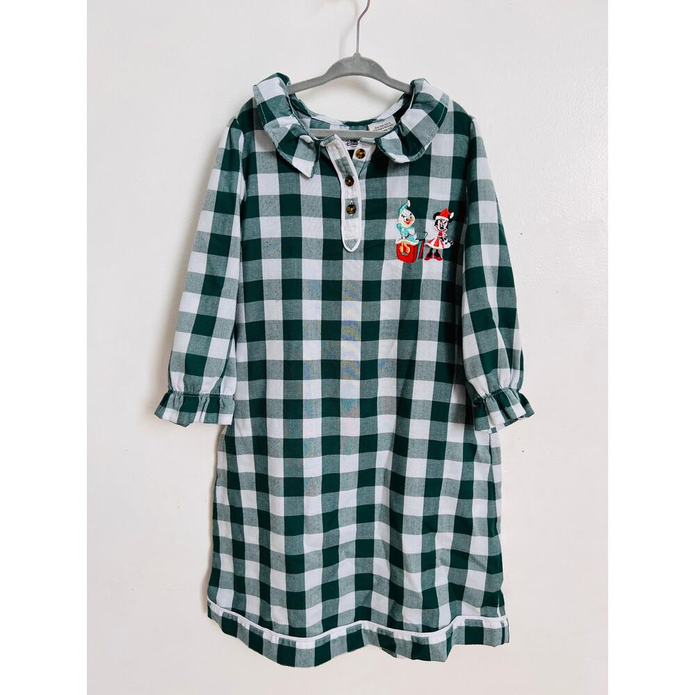 Disney Girls Minnie Mouse Nightgown Pajama Dress Size 7/8 Plaid Holiday Pjs